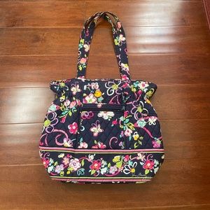 Vera Bradley Navy Butterfly Floral Double Handle Cinch Tote